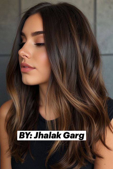 Dark Features Hair Color, Natural Balayage Brown Hair, Carmel Brunette With Honey Highlights, Full Balayage Brunettes Dark Brown, Multiple Brown Hair Color, Dimensional Brunette Babylights, Natural Balayage For Dark Brown Hair, Fair Skin Brunette Balayage, Brunette Hair Styles Long