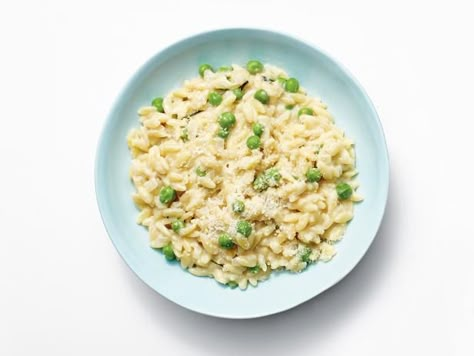 Orzotto with Peas ( Kelsey Nixon ) Noodle Toppings, Starch Sides, Kelsey Nixon, Easter Side Dishes Recipes, Fresh Peas, Chicken Bullion, Easter Side Dishes, Eat Vegetables, Peas Recipe