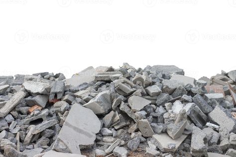 Pile of broken concrete blocks in construction site isolated on white background included clipping path. Broken Concrete, In Construction, Concrete Blocks, Construction Site, White Background, Royalty Free Stock Photos, Stock Photos, White