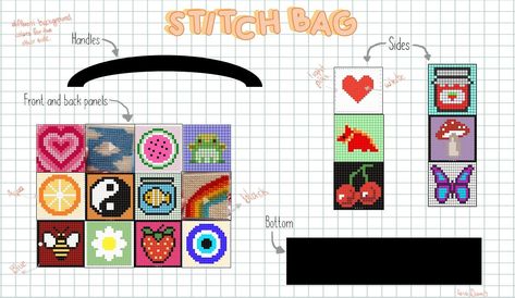 Stitch Bag Pattern, Unif Bag, Free Printable Planner Stickers Kawaii, Bag Sketch, Cross Stitch Bag, Stitch Bag, Tapestry Crochet Patterns, Crochet Design Pattern, Crochet Handbags Patterns