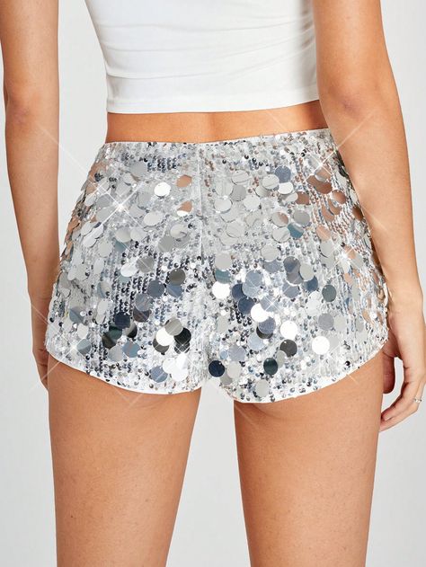 SHEIN EZwear Silver Glitter Music Festival Super Mini ShortsI discovered amazing products on SHEIN.com, come check them out! Women Shorts, Halloween 2024, Track Shorts, Mini Shorts, Drop Waist, Silver Glitter, Amazing Products, Music Festival, Blouse And Skirt