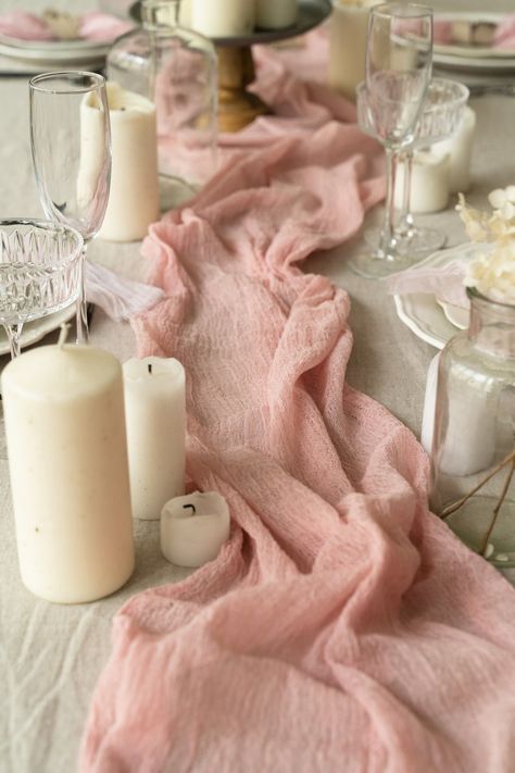 Dusty Pink Cheesecloth Table Runner, Dusty Pink Bridal Shower Decor, Pink Cheese Cloth Table Runner, Blush Cheesecloth Table Runner, Dusty Rose Theme Party, Dusty Rose Bridal Shower Decorations, Pink Runner Table, Pink Baby Shower Table Decor, Baby Girl Shower Table Decorations