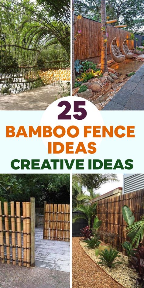 Elevate the charm of your outdoor area with stunning bamboo fence concepts that infuse a hint of unique sophistication into your garden retreat. Cultivate a peaceful and environmentally-conscious atmosphere by integrating bamboo fencing panels, trellises, or screens that offer seclusion, dimension, and a vacation-like feel to your scenery. Allow the flexibility and eco-friendliness of bamboo to ignite your creativity in crafting an exclusive and visually appealing barrier that complements the ri Bamboo Fence Ideas, Bamboo Screening Fence, Bamboo Privacy Fence, Japanese Fence, Outdoor Yard Ideas, Fencing Panels, Bamboo Fencing, Fall Landscaping, Mailbox Landscaping