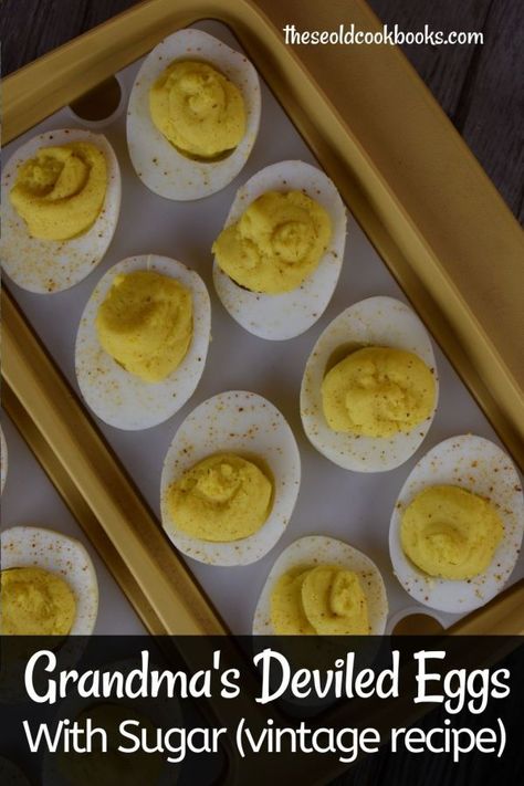 Grandma's Deviled Eggs Recipe without Relish - These Old Cookbooks Deviled Eggs Without Relish, Sweet Deviled Eggs, Sweet Deviled Eggs Recipe, Devil Eggs, Classic Deviled Eggs, Deviled Eggs Recipe Easy, Best Easy Recipes, Hand Food, Devilled Eggs Recipe Best