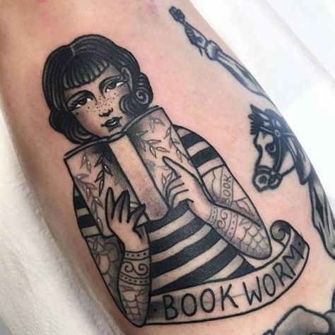 Jessica O. Jessica O, Book Inspired Tattoos, Traditional Tattoo Woman, Glasses Tattoo, Punk Tattoo, Free Tattoo Designs, Pin Up Tattoos, Book Tattoo, Free Tattoo