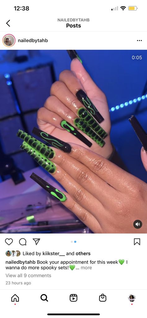 Green Black And White Nails, Slime Green Nails, Green Nails, Halloween Nails, White Nails, Slime, Acrylic Nails, Nails, Halloween