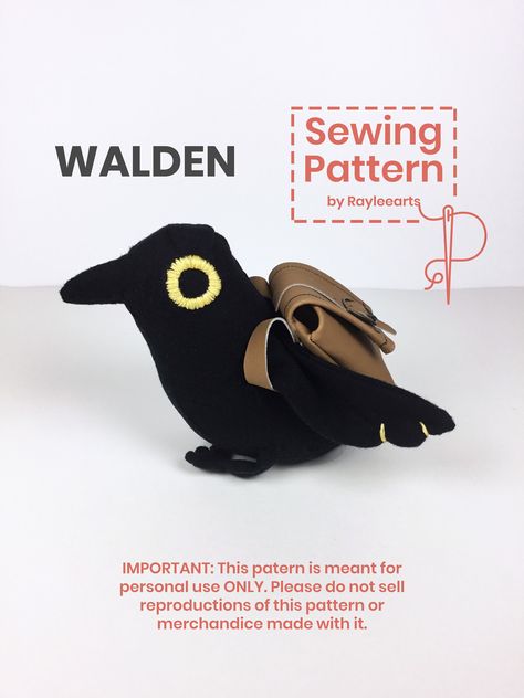 DIGITAL SEWING PATTERN Stuffed Animal Walden the Crow With Backpack, Plush Toy Pattern, Pdf Digital Download - Etsy Greenhouse Building, Printable Sewing Patterns, Cute Sewing Projects, Instruções Origami, Animal Sewing Patterns, Sewing Stuffed Animals, Plushie Patterns, The Crow, Plush Pattern