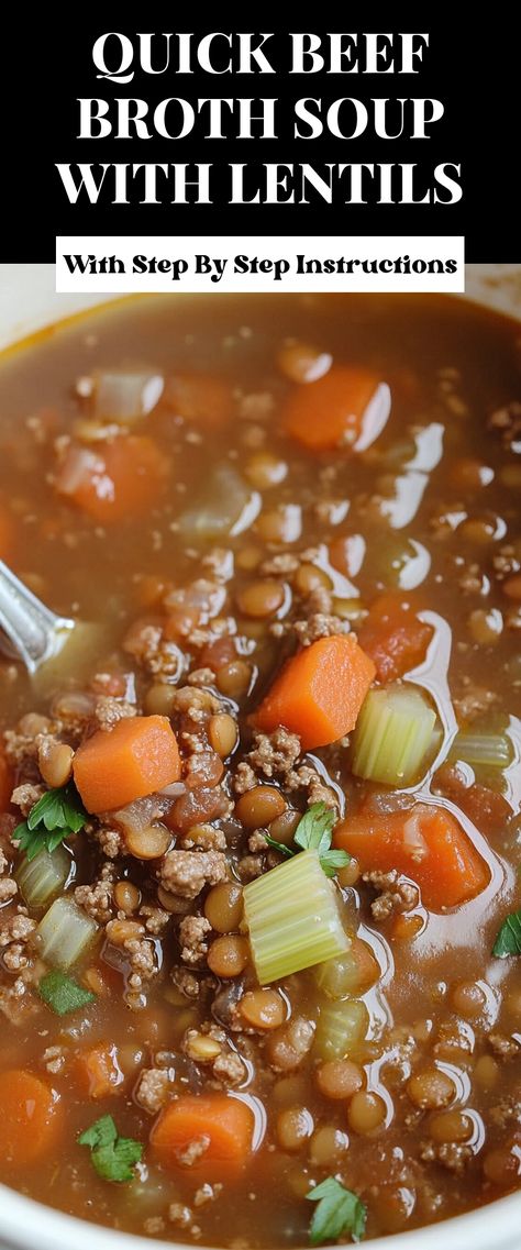 Image for Quick Beef Broth Soup with Lentils Beef Based Soup Recipes, Recipes Using Beef Broth, Beef And Lentil Soup, Beef Broth Soup, Beef Broth Soup Recipes, Scotch Broth Soup, Soup With Beef Broth, Beef Lentil Soup, Soup With Lentils