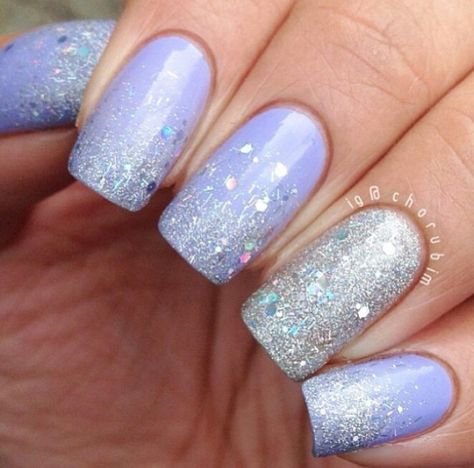 Lavender Sparkle Nails, Periwinkle Nails Designs Sparkle, White And Purple Sparkle Nails, Periwinkle Nails Designs, Purple Dip Nails, Prom Nails Lilac Silver Glitter, Purple Nails With Sparkle Accent, Purple And Silver Nails, Periwinkle Nails