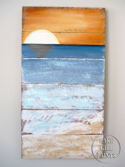 Paint Beach, Deco Surf, Tre Kunst, Lake Girl, Pallet Crafts, Pallet Painting, Pallet Art, Beach Signs, Beach Crafts