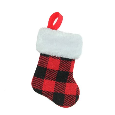 Northlight 7 Red and Black Shepherd's Check Print Christmas Stocking with Faux Fur Cuff Alpine Chic, Black Shepherd, Red Christmas Stockings, Mini Stockings, Christmas Wear, Rustic Holiday Decor, Red Stockings, Rustic Holiday, Red Fleece