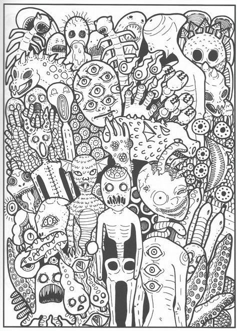 Crazy Coloring Pages, Weird Coloring Pages For Adults, Goth Colouring Pages, Grunge Coloring Pages, Weird Coloring Pages, Trippy Coloring Pages, Trippy Colouring Pages, Scary Coloring Pages For Grown Ups, Horror Colouring Pages