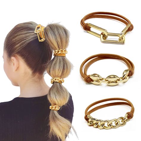 With decorative shiny metal accents, the hair ties add glamour to women & girls' daily hairstyle. Ties For Women, Cute Hair Accessories, Hair Tie Accessories, Bee Painting, Hair Tie Bracelet, Tie For Women, Handmade Gold Jewellery, Daily Hairstyles, Brown Blonde Hair