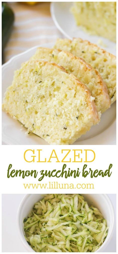 Glazed Lemon Zucchini Bread that requires no yeast, is simple, delicious and filled with grated zucchini, lemon and topped with a lemon glaze. #glazedlemonzucchinibread #lemonzucchinibread #zucchinibread #lemonbread #breadrecipe Glazed Lemon Zucchini Bread Recipe, Zucchini Meals, Lemon Zucchini Bread Recipe, Homemade Glaze, Zucchini Recipes Dessert, Lemon Zucchini Bread, Bread Recipe Video, Grated Zucchini, Zucchini Bread Recipe