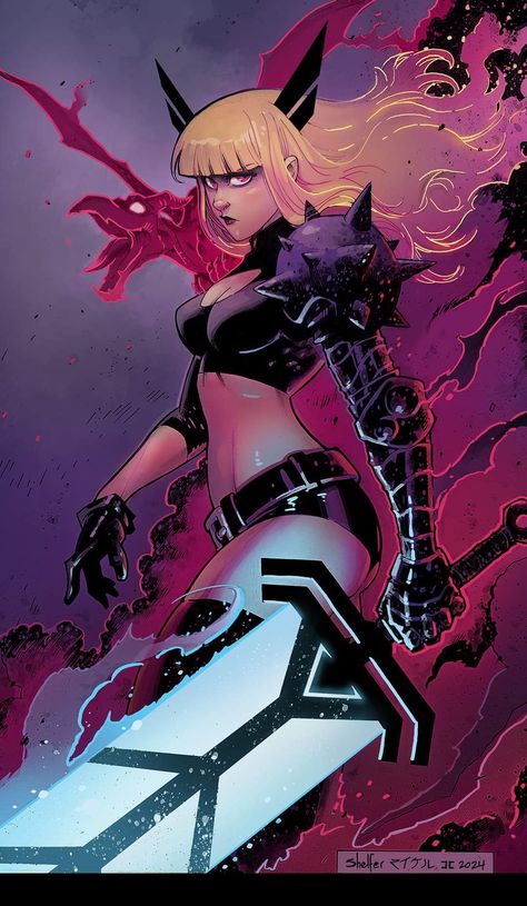 Magik Marvel Wallpaper, Majik Marvel, Magik Marvel Fanart, Marvel Rivals Fan Art, Black Widow Comic Art, Magik Xmen, Female Villain Aesthetic, Magic Superhero Design, Marvel Magik