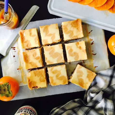 Persimmon Cheesecake Squares Blondie Dessert, Such Is Life, Persimmon Recipes, Cheesecake Squares, Sourdough Recipes, Thanksgiving Menu, Cheesecake Bars, Sunday Dinner, Persimmon