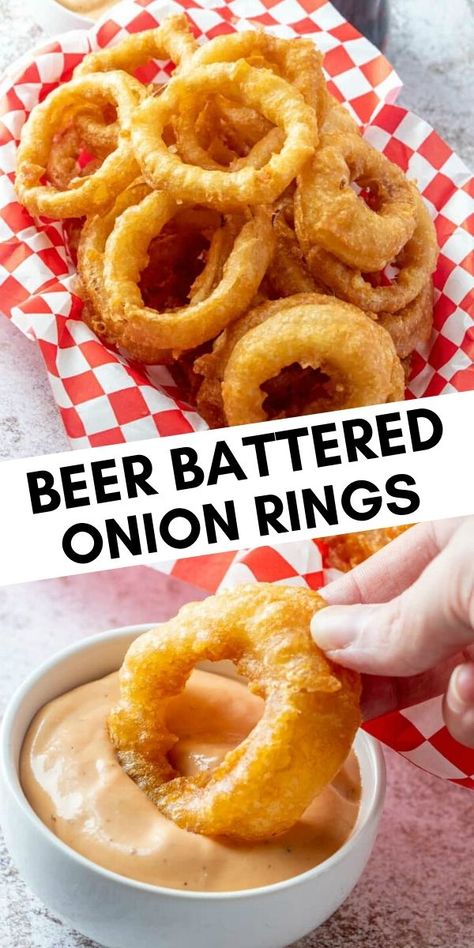 Onion Rings Recipe Easy, Battered Onion Rings, Homemade Onion Rings, Beer Battered Onion Rings, Deep Fried Recipes, Onion Rings Recipe, Beer Battered Fish, Beer Battered, Batter Recipe