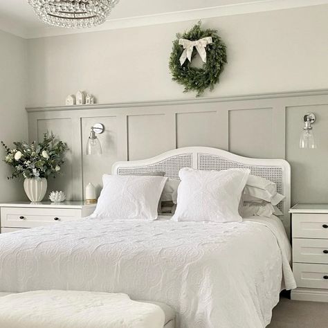 Green Panelling, Grey Wreath, Bedroom Panelling, Sw Repose Gray, House Development, Pavilion Grey, Cornforth White, Bedroom Bungalow, Greige Paint Colors