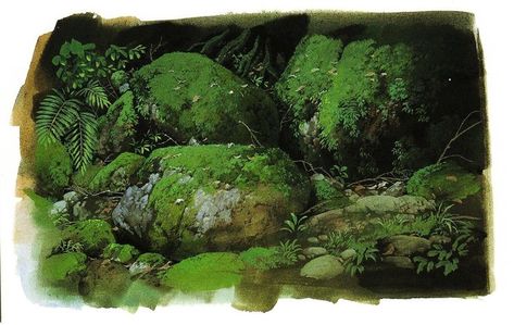 Princess Mononoke Background, Mononoke Background, Kazuo Oga, Studio Ghibli Background, Bg Design, Gouache Art, Studio Ghibli Art, Princess Mononoke, Ghibli Art