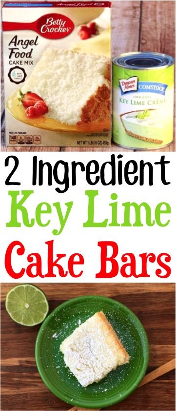 Key Lime Pie Recipe! These cake bars are so easy to make and are just 2 ingredients! Key Lime Desserts, Key Lime Cake, Key Lime Pie Recipe, Lime Pie Recipe, 2 Ingredient Recipes, Angel Food Cake Mix Recipes, Keylime Pie Recipe, Lime Bars, Lime Cake