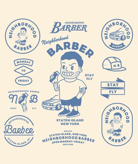 Vintage Barbershop Logo, Vintage Barbershop Design, Barber Shop Illustration, Barbershop Design Logo Art, Barber Shop Logo Ideas, Barber Cartoon, Barber Branding, Barber Illustration, Kids Barber Shop