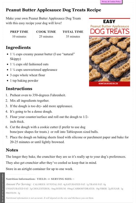 Peanut Butter Apple Sauce Dog Treat, Banana Applesauce Dog Treats, Air Fryer Dog Treat Recipes, Applesauce Dog Treats Homemade, Apple Sauce Dog Treats, Dog Treats With Applesauce, Applesauce Dog Treats, Pet Reference, Cat Bakery