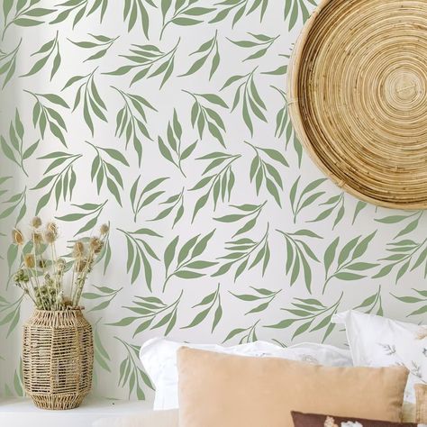 Painting On Furniture, Easy Wall Stencil, Herringbone Wall Stencil, Leaf Wall Stencil, Geometric Wall Stencil, Modern Wall Stencil, Expensive Wallpaper, Herringbone Wall, Large Wall Stencil