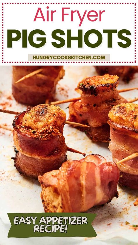 Pig Shots Recipe Air Fryer, Fun And Easy Snacks, Pig Shots Recipe, Air Fryer Appetizers, Pig Shots, Pig Shot, Bacon Wrapped Sausages, Easy Delicious Appetizers, Bacon Cups