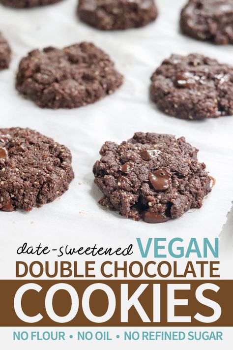 Cookies Sweetened With Dates, Cookies Made With Dates, Vegan Date Cookies, Desserts Sweetened With Dates, Chocolate Date Cookies, Date Sweetened Cookies, Vegan Chocolate Cookies, Double Chocolate Cookies, Healthy Cookie Recipes