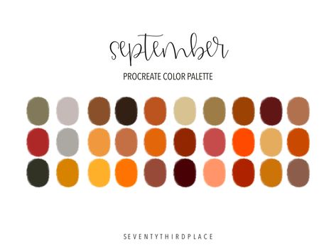 DIGITAL DOWNLOAD  -for the Procreate App -30 color swatches Color Palette September, September Color Palette, Western Color Palette, September Colors, Procreate Color Palette, Palette Design, Fall Color Palette, Color Palette Design, Procreate App