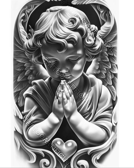 Angel Sculpture Art, Nova Tattoo, Tattoo Style Art, Horse Tattoo Design, Chicano Tattoos Sleeve, Cherub Tattoo, Christ Tattoo, Mexican Art Tattoos, Tattoo Lettering Design