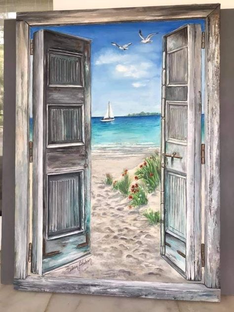 Beach Scene Painting, Beach Art Painting, 강아지 그림, Soyut Sanat Tabloları, Painting Inspo, 수채화 그림, Open Door, Watercolor Landscape Paintings, Beach Scene