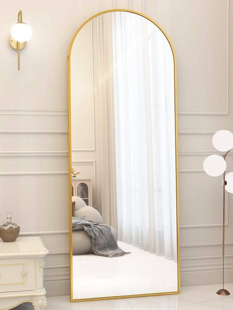 Gold  Collar  Aluminum Alloy   Embellished   Home Decor Big Full Length Mirror, Full Body Mirrors, Nyc Room, Uni House, Full Length Wall Mirror, Mirror Floor, Mirror For Living Room, Mermaid Bedroom, Floor Standing Mirror