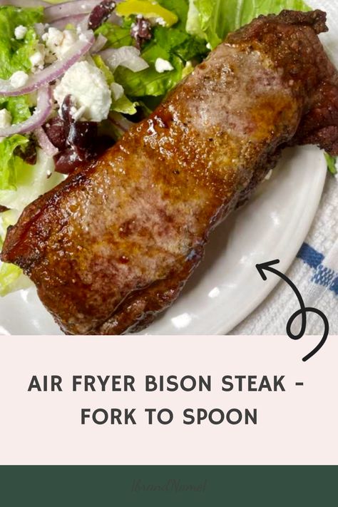 This easy air fryer bison steak recipe is perfect for a quick meal or a juicy steak in minutes! Bison Steak Recipes, Bison Steak, Bison Meatballs, Apple Cranberry Crisp, Pumpkin Cake Pops, Blueberry Dump Cakes, Bison Burgers, Beef Skewers, Fried Beef