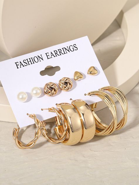 Yellow Gold Fashionable Collar  Zinc Alloy  Sets Embellished   Jewelry Closet Clothing, Acrylic Set, Fashion Closet, Alloy Earrings, Romantic Design, Geometric Circle, Gold Pearl Earrings, Hoop Earring Sets, Geometric Jewelry