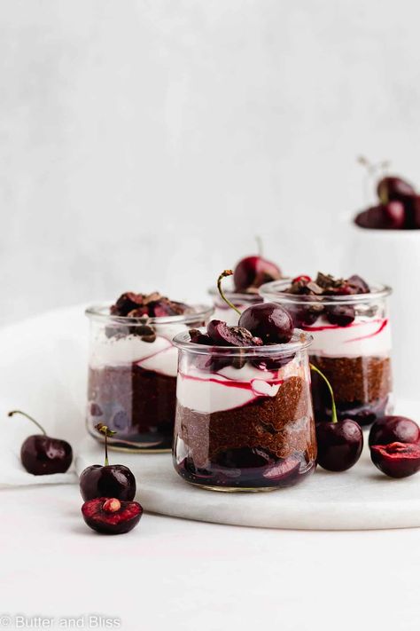 Black Forest Chia Pudding - Butter and Bliss Creamy Chia Pudding, Beltane 2024, Meals Planning, Whipped Coconut Cream, Chocolate Chia Seed Pudding, Vegan Pudding, Cherry Compote, Chia Recipe, Cake Mug