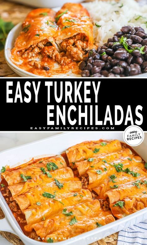 These Ground Turkey Enchiladas are both delicious and easy to make, making them perfect for a family-friendly weeknight meal. This recipe features all the classic flavors of beef enchiladas but with the added bonus of being made with seasoned ground turkey for a lighter twist. This turkey enchiladas recipe is perfect for any occasion - from feeding a crowd to a quick, easy weeknight dinner. Save some for later and make a double batch to freeze for a convenient, ready-to-bake dinner option.