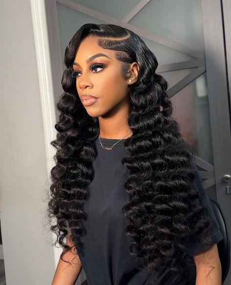 Loose Deep Wave, Frontal Wig Hairstyles, Long Hair Wigs, Frontal Hairstyles, Hair Color Pink, Raw Hair, Front Lace Wigs Human Hair, Side Part, Wand Curls