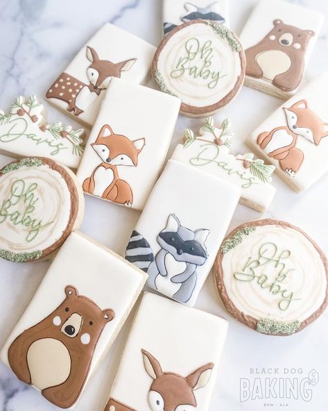 Winter Woodland Cookies, Woodland Cookies Baby Boy, Woodland Decorated Cookies, Woodland Sugar Cookies, Woodland Animal Cookies, Woodland Baby Shower Cookies, 2024 Cookies, Woodland Cookies, Dog Baking