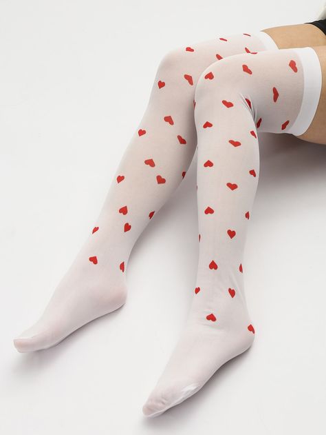 Heart Leg Warmers, Heart Fishnet Tights, White Heart Tights, Heart Socks Aesthetic, Long White Socks, Heart Tights, Lace Stockings, White Tights, Heart Socks