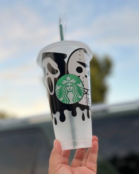 Horror Villains Starbucks Cup Spooky Junkie Cup Halloween - Etsy Horror Killers, Movie Killers, Horror Villains, Cold Cups, Halloween Tumbler, Custom Cups, Starbucks Cup, Starbucks Cups, Cold Cup