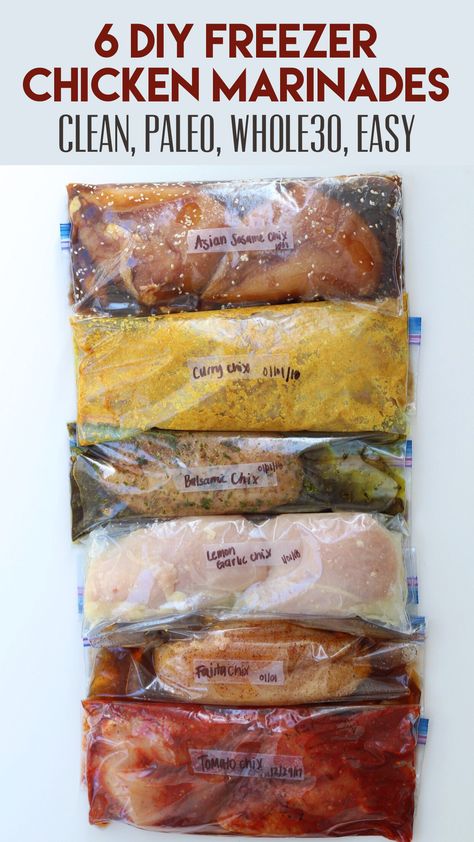 6 Whole30 Compliant DIY Freezer Chicken Marinades #whole30 #whole30chicken #paleochicken Clean Freezer, Make Shredded Chicken, Chicken Marinade Recipes, Chicken Marinade, Marinade Recipes, Paleo Chicken, Freezer Cooking, Chicken Marinades, Adobo