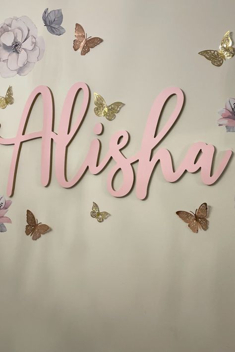 Personalized Name Sign in Alisha Butterflies Nursery, Nursery Room Wall Decor, Sign Inspiration, Butterfly Nursery, Nursery Name Sign, Nursery Room Design, Wooden Name Signs, Wooden Names, Nursery Name