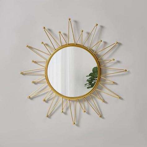 Round Sun/Flower shape unique desig catches the eye, bringing the retro court style. Great miniature for your beautiful and great furniture when you place them in good place. Mirror Room Decor, Boho Mirror Wall, College Living Rooms, Gold Mirrors, Boho Mirror, Sun Mirror, Mirror Room, Dorm Wall Art, Gold Mirror Wall