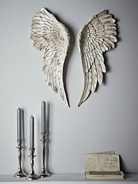 Carved Angel Wings Angel Wings Wall Art, Antique White Paints, Angel Wings Wall Decor, Angel Wings Art, Angel Wings Wall, White Angel Wings, Wing Wall, Wings Art, White Angel