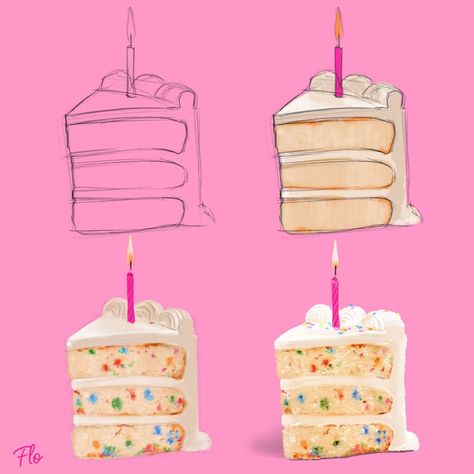 Procreate Food Drawing, Procreate Food Illustration, Food Painting Ideas, Basic Digital Art, Birthday Painting Ideas, Digital Art Lessons, Birthday Digital Art, Food Art Drawing, Art With Flo