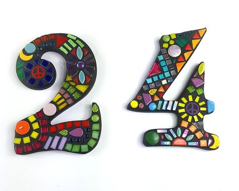 MOSAIC HOUSE NUMBERS. mosaic number, mosaics, address numbers, mosaic numbers, colourful mosaics, www.etsy.com/au/shop/AMEArtistry2017 Mosaic House Numbers, Mosaic Numbers, Rainbow Mosaic, Mosaic Garden Art, Floral Mosaic, Mosaic House, Custom Mosaic, Handmade Mosaic, Mirror Mosaic