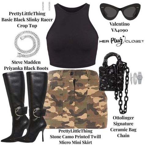 Camo Skirt Outfit Baddie, Camo Skirt Outfit Black Women, Camo Skirt Outfit, Skirt Outfit Black Women, Black And White Nail Designs, Holiday Fits, Date Night Outfit Classy, Outfit Black Women, Outfit Baddie