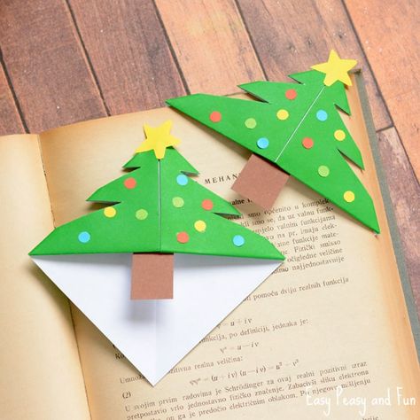 If your kids are eager to make their own DIY gifts for Christmas these Christmas Tree Corner Bookmarks are perfect! This is one of the simplest origami projects so it’s perfect for beginners and as it only takes a few minutes to make it’s also a great project for the classroom. *this post contains affiliate … Easy Origami For Kids, Origami Christmas Tree, Origami Bookmarks, Origami Bookmark, Christmas Bookmarks, Bookmark Craft, Corner Bookmarks, Christmas Origami, Fun Christmas Crafts