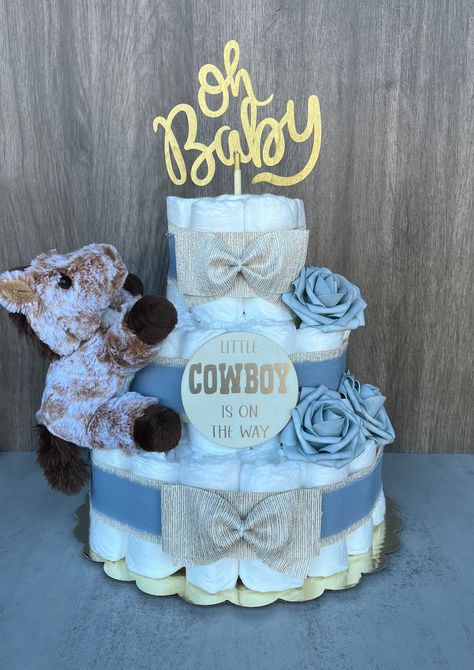 Horse Diaper Cake Baby Shower Gift Baby Boy Gift Baby Shower Centerpiece Baby Shower Decor Little Cowboy Baby Shower by sweetbabycakesandco on Etsy Cowboy Diaper Cakes For Baby Boy, Horse Diaper Cake, Cowboy Baby Shower Centerpieces, Cowboy Diaper Cake, Baby Shower Gift Cake, Shower Baskets, Fun Baby Announcement, Baby Shower Baskets